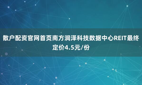散户配资官网首页南方润泽科技数据中心REIT最终定价4.5元/份